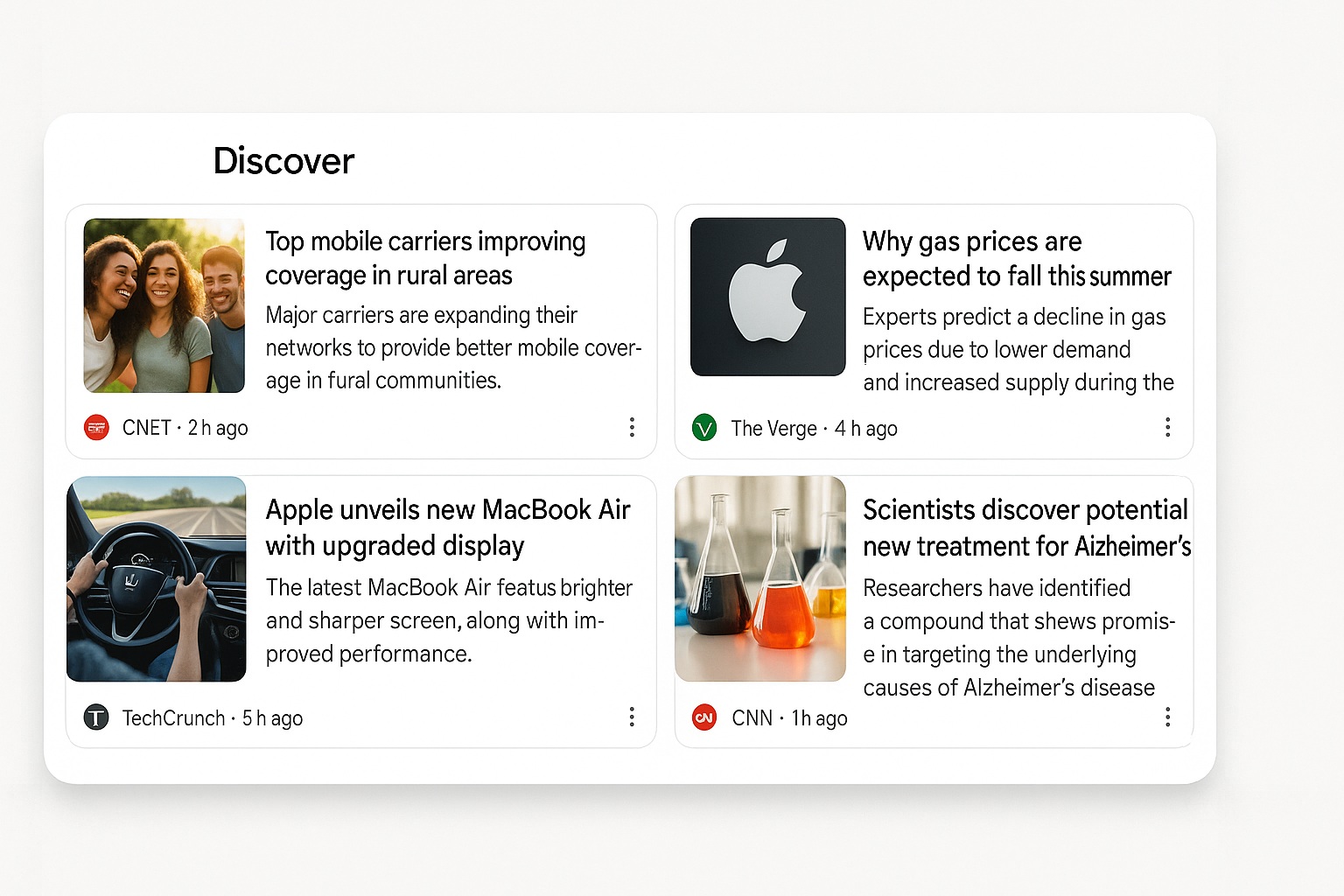 Google testa texto em novo visual para artigos no Discover